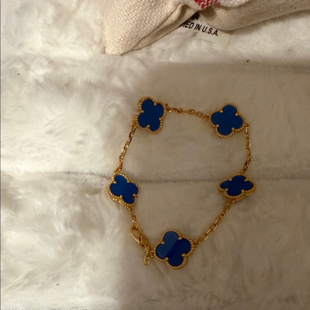 Gold and Blue Clover Bracelet